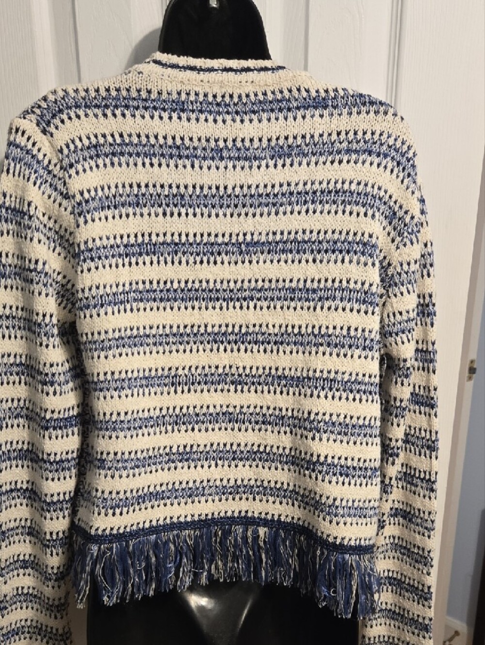 Pinko Striped Knit Open Cardigan in Navy and Cream - Picture 3 of 4